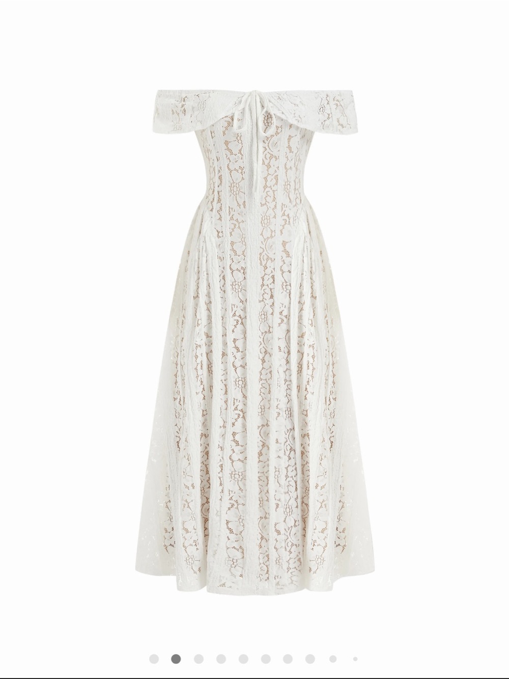 Cider LACE SCULPTURAL OFF-SHOULDER KNOTTED FLARED MAXI DRESS - Picture 2 of 8